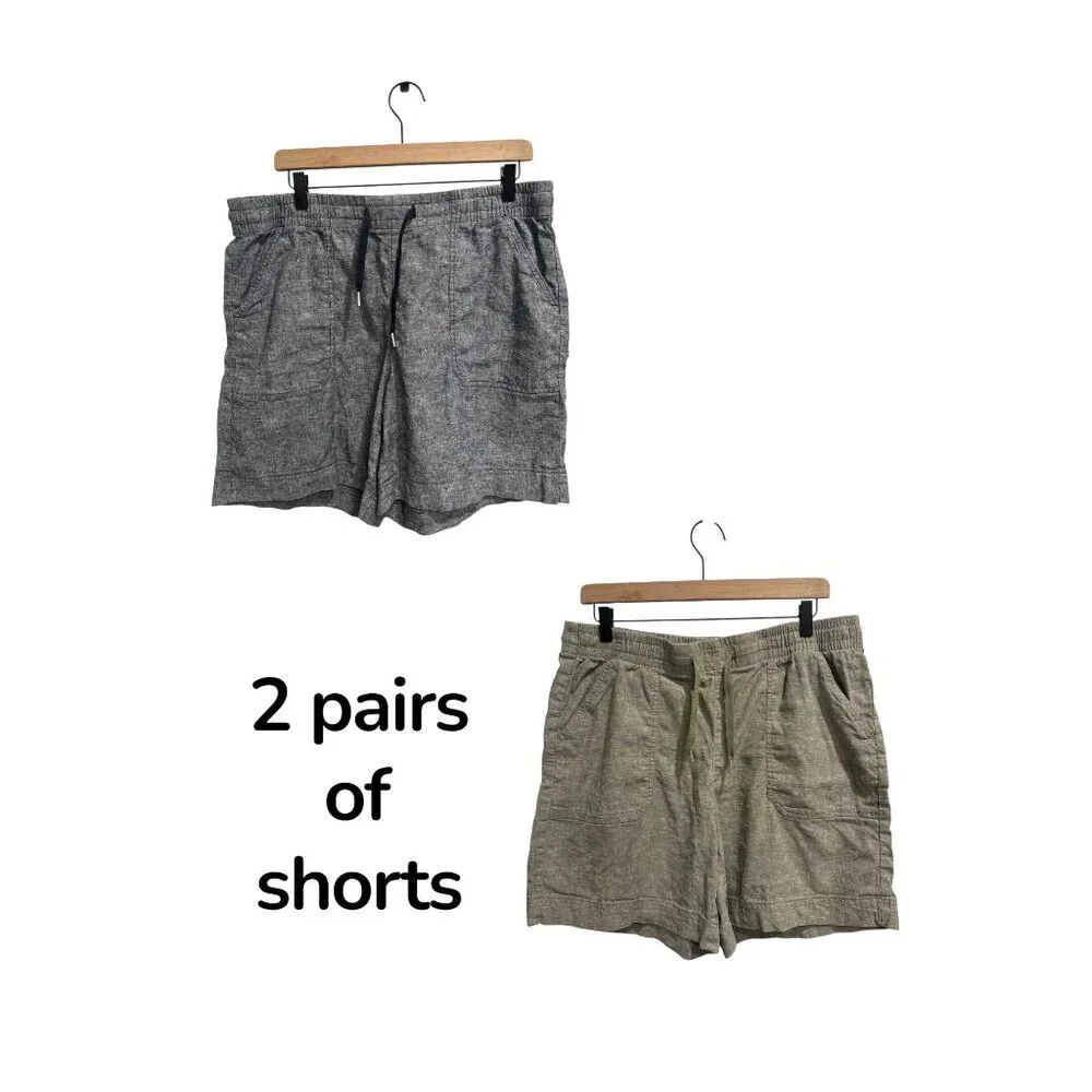 Orvis Linen Blend Shorts Lot 2 Size 16 Elastic Waist Casual Summer - Picture 2 of 12